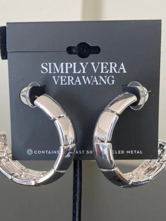 Vera Wang Jewelry - VERA WANG Mod/Contemporary Silver Chunky Hoop Earrings**NEW!